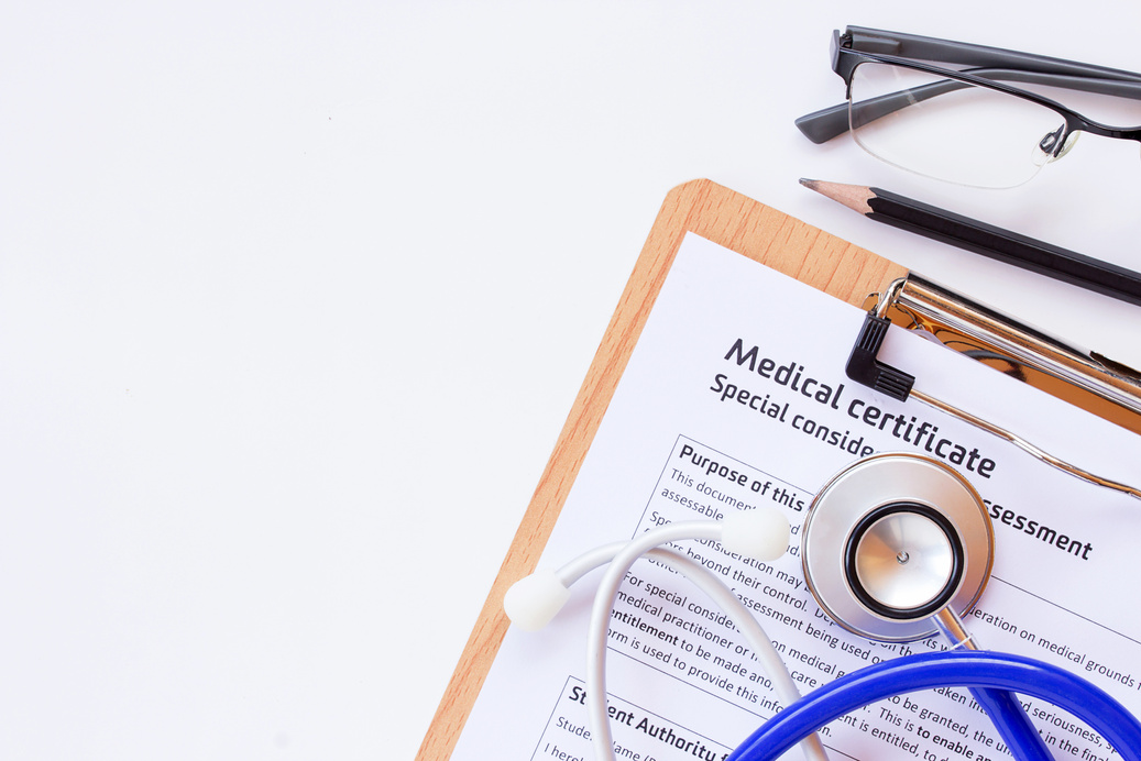 Medical Certificate on Clipboard with Stethoscope